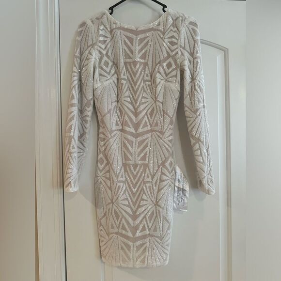 Nwt Dress the Population Emery Long Sleeve Sequin Cocktail Dress - Picture 1 of 7